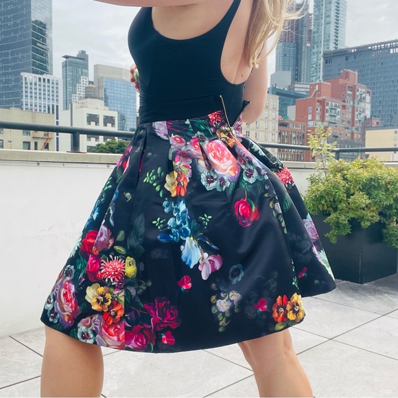 Ted Baker Black Floral Pattern Satin Tutu Tailored A-Line Skirt NWOT - Picture 10 of 16